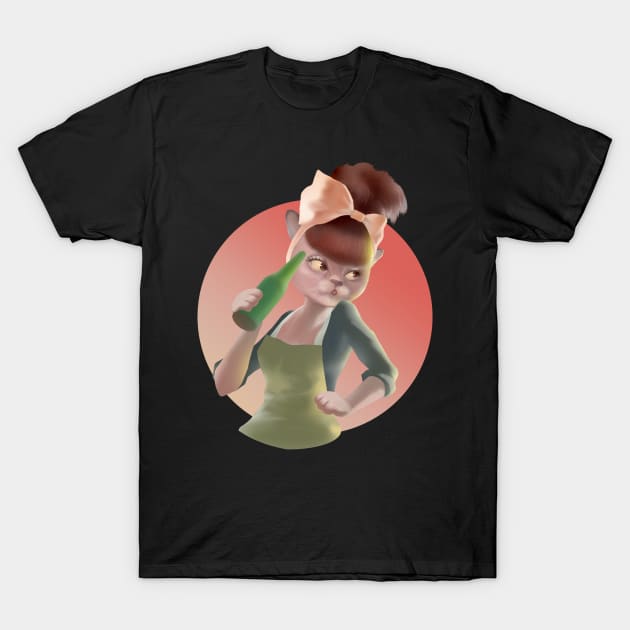 Cat In A Pink Headband Drinking Beer T-Shirt by zkozkohi